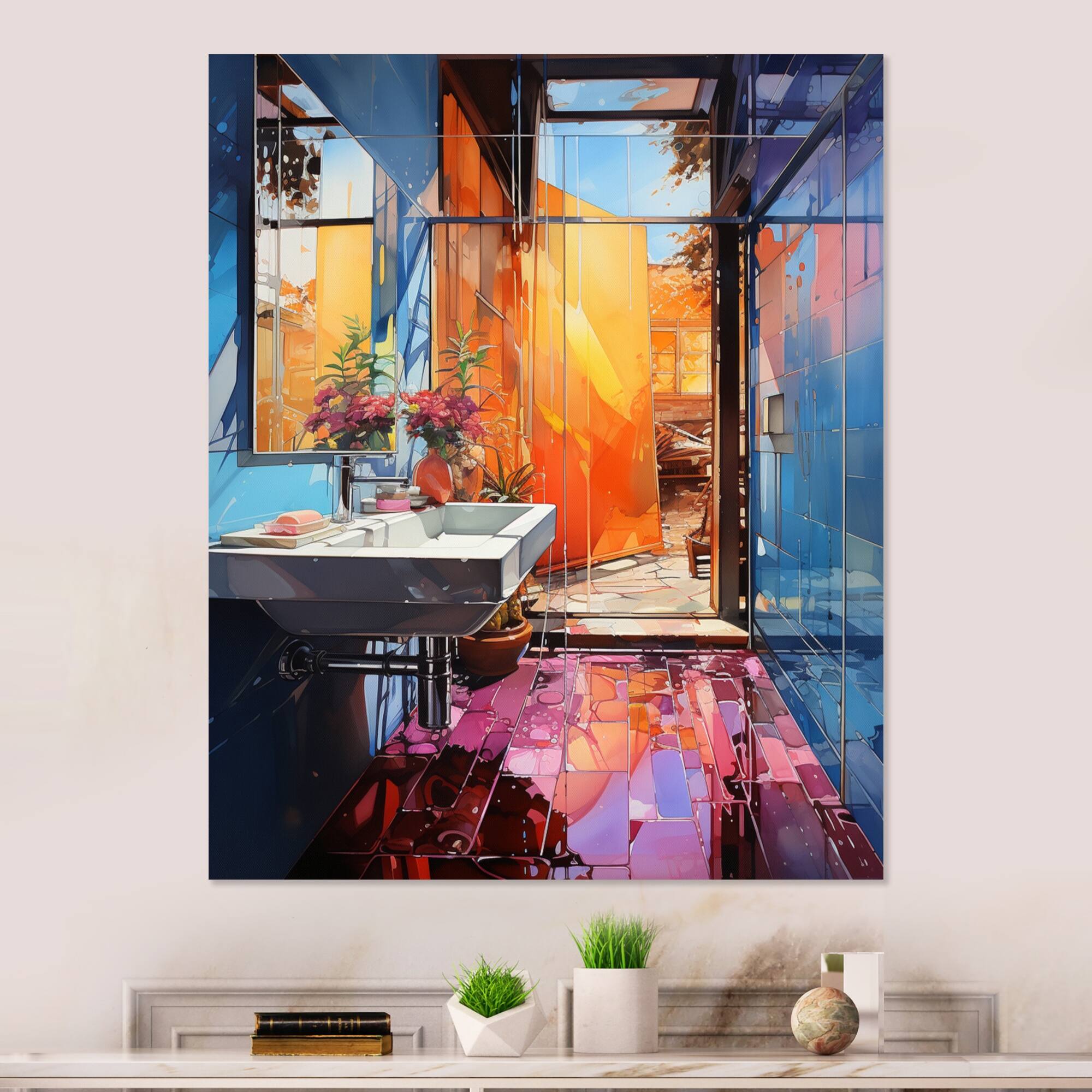Designart "Bathroom Abstract Reflections I" Bathroom Metal Wall Art Prints Bed Bath & Beyond